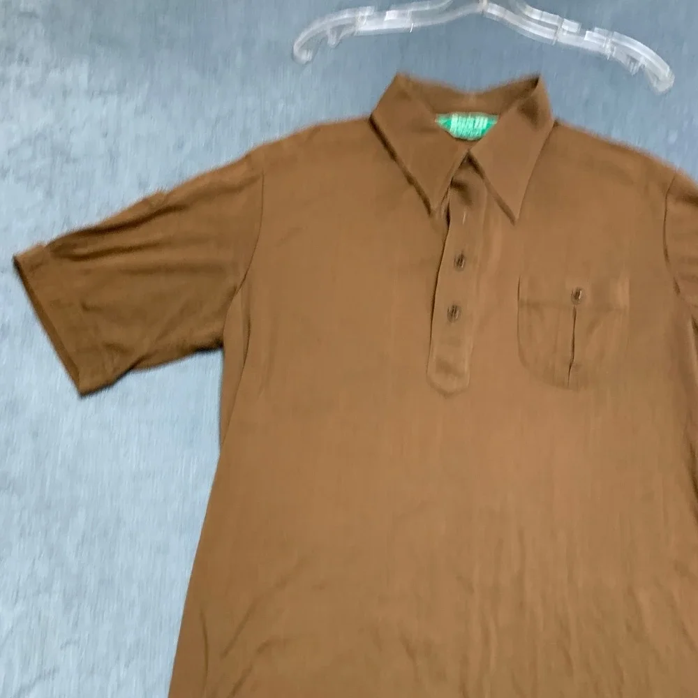 Scene III by Da Vinci Polo Shirt Mens Large Brown Chest Pockets Golf Performance